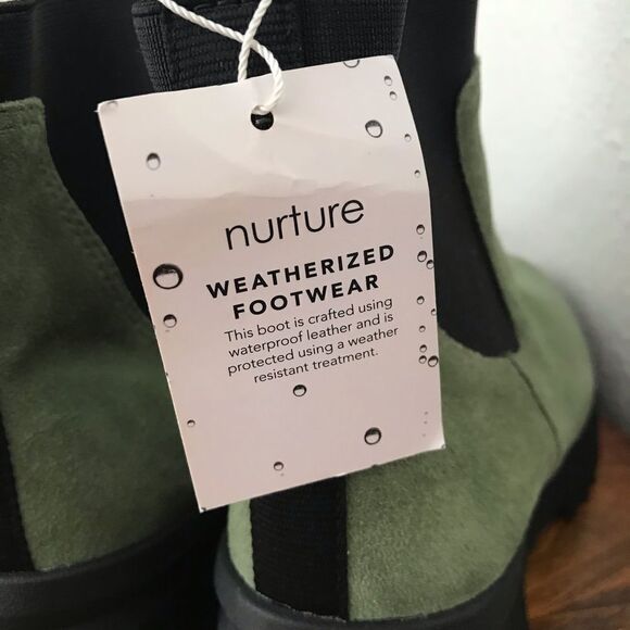 NURTURE Green Suede Chelsea Boot‎ Lug Sole Platform Water Resistant Size 5.5 New - Picture 6 of 13